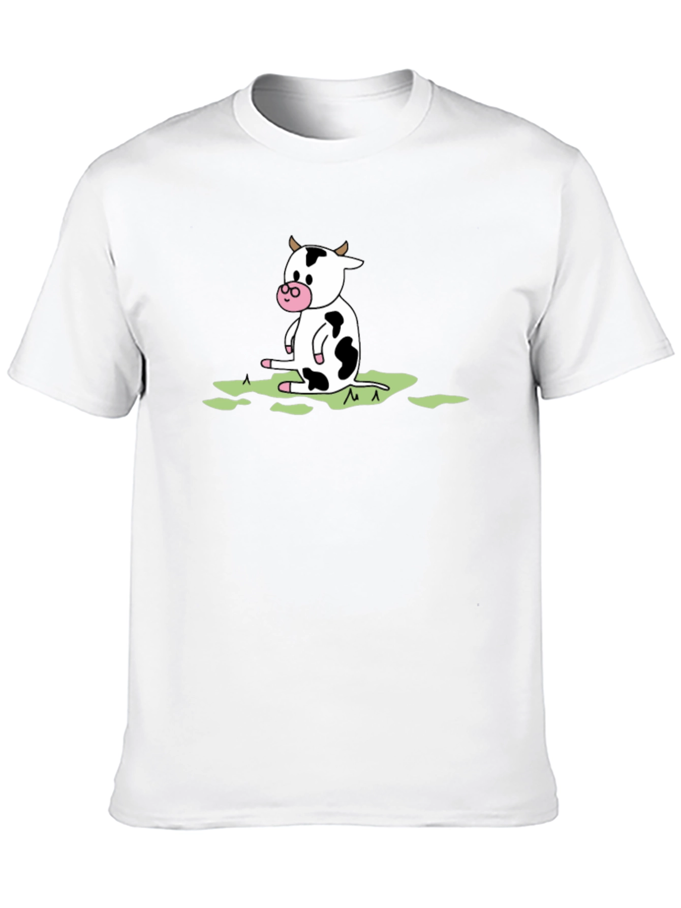 Cow Cartoon Graphic Tee - Black Cotton T-Shirt