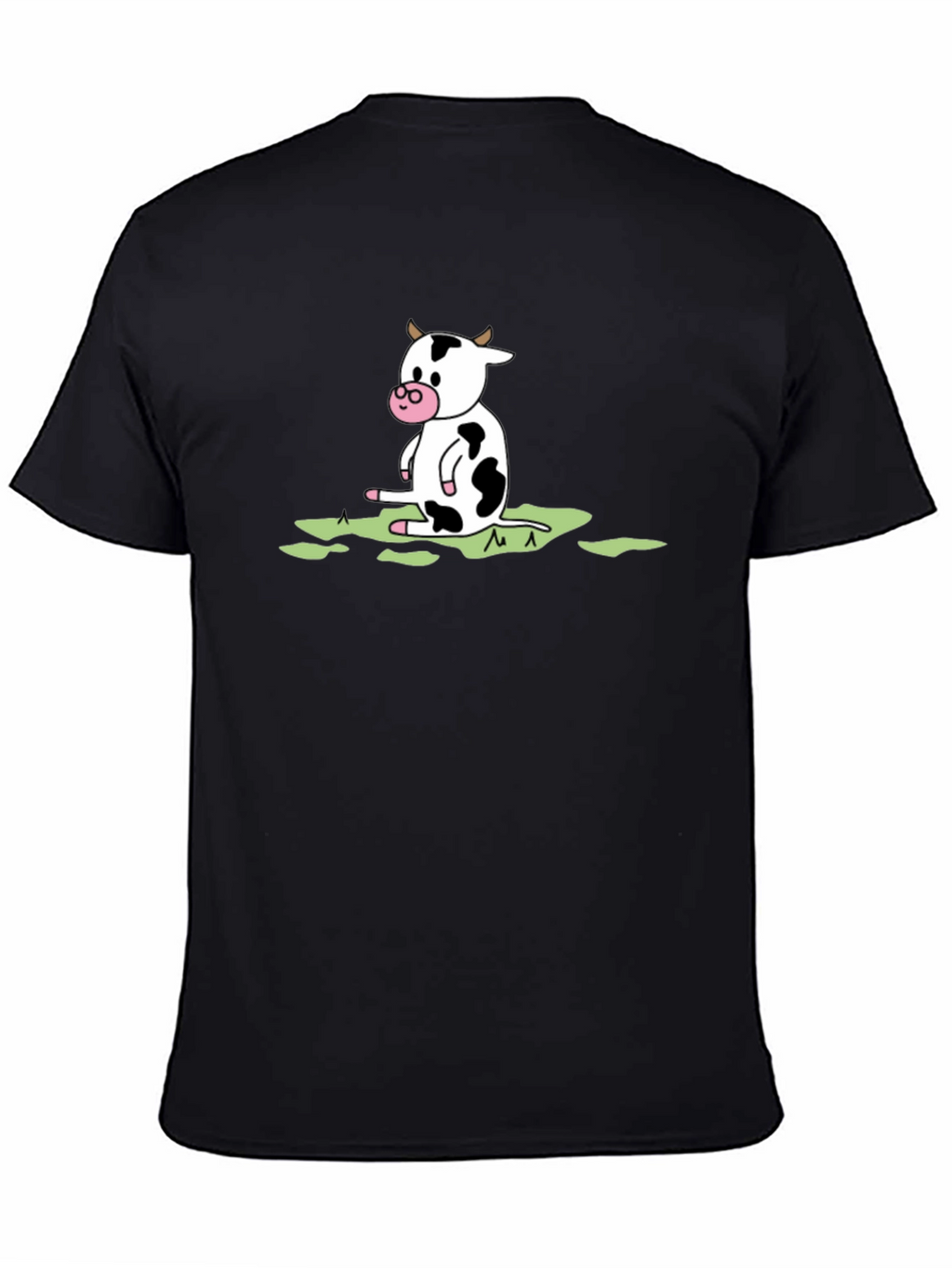Cow Cartoon Graphic Tee - Black Cotton T-Shirt