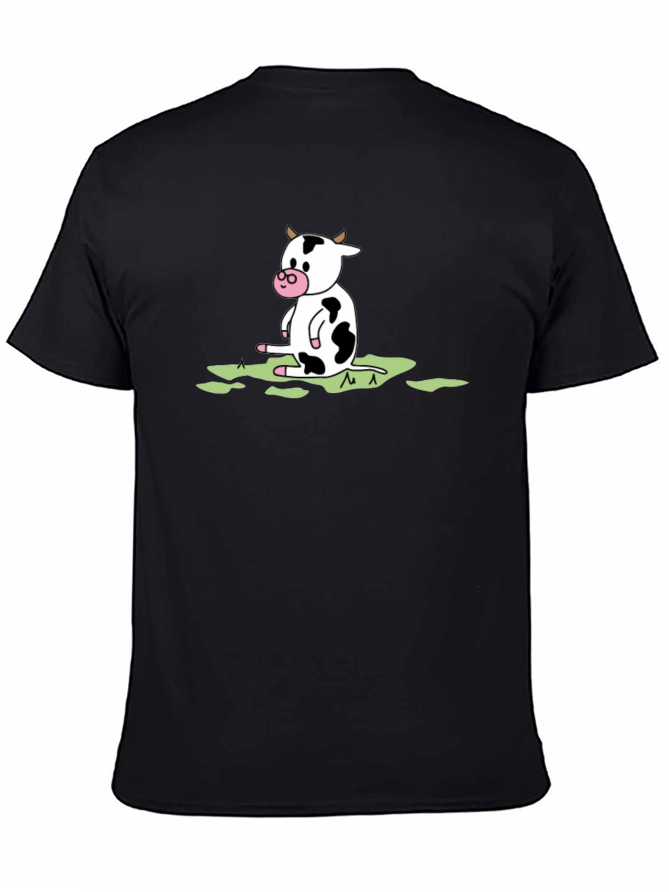 Cow Cartoon Graphic Tee - Black Cotton T-Shirt