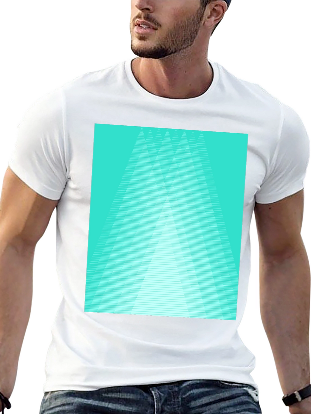 Retro Geometric Tee - Aqua Triangle Design