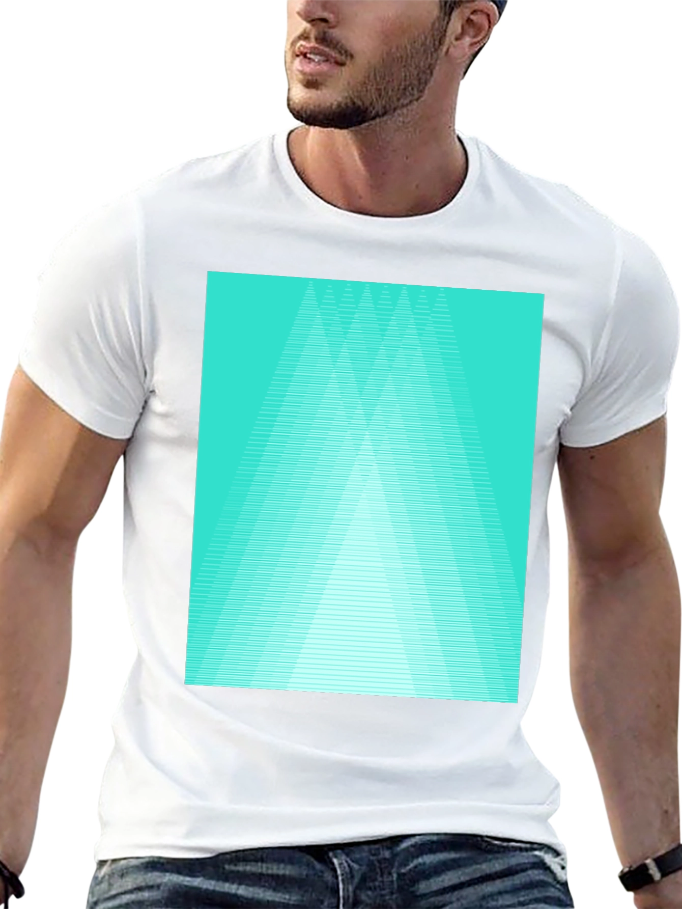Retro Geometric Tee - Aqua Triangle Design