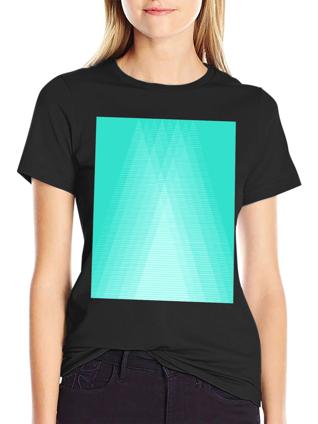 Retro Geometric Tee - Aqua Triangle Design