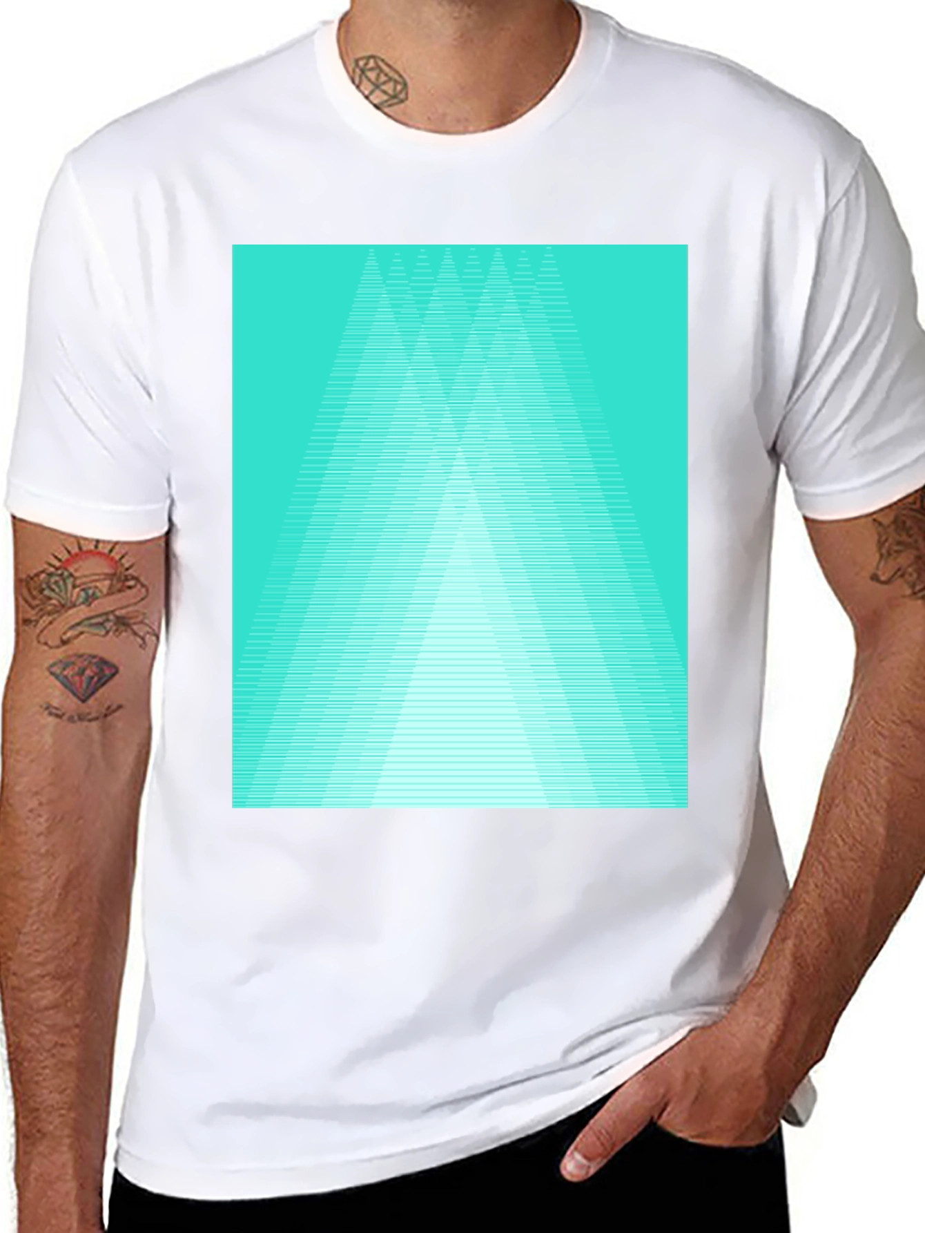 Retro Geometric Tee - Aqua Triangle Design