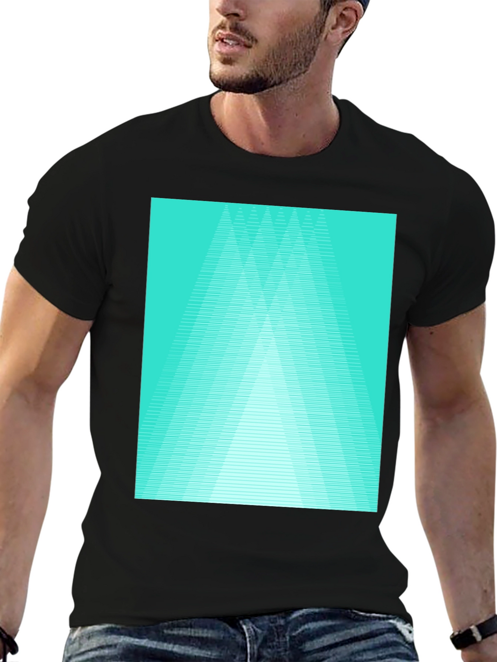 Retro Geometric Tee - Aqua Triangle Design