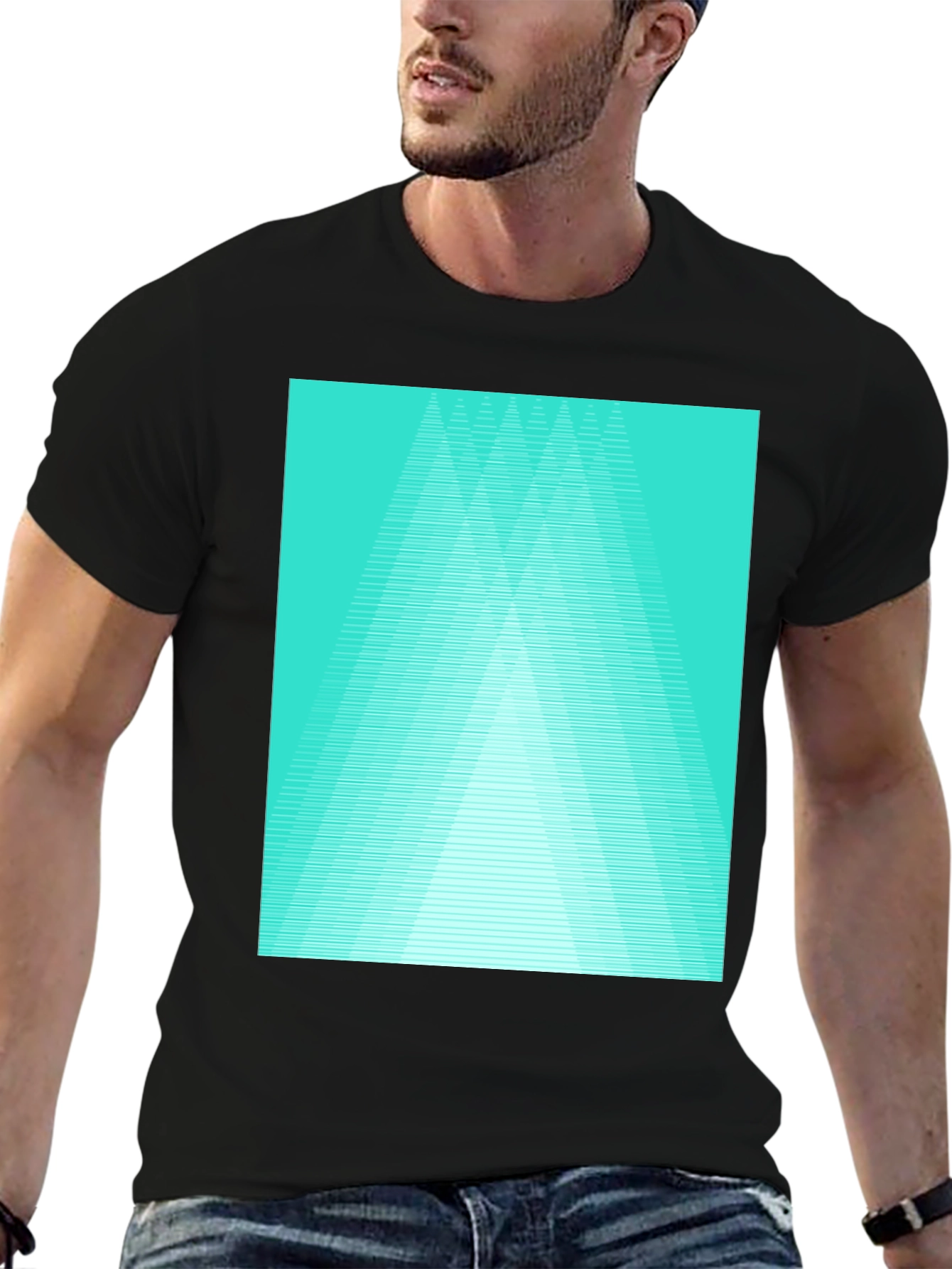 Retro Geometric Tee - Aqua Triangle Design