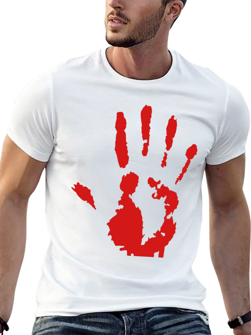 Red Hand Print Graphic Black T-Shirt
