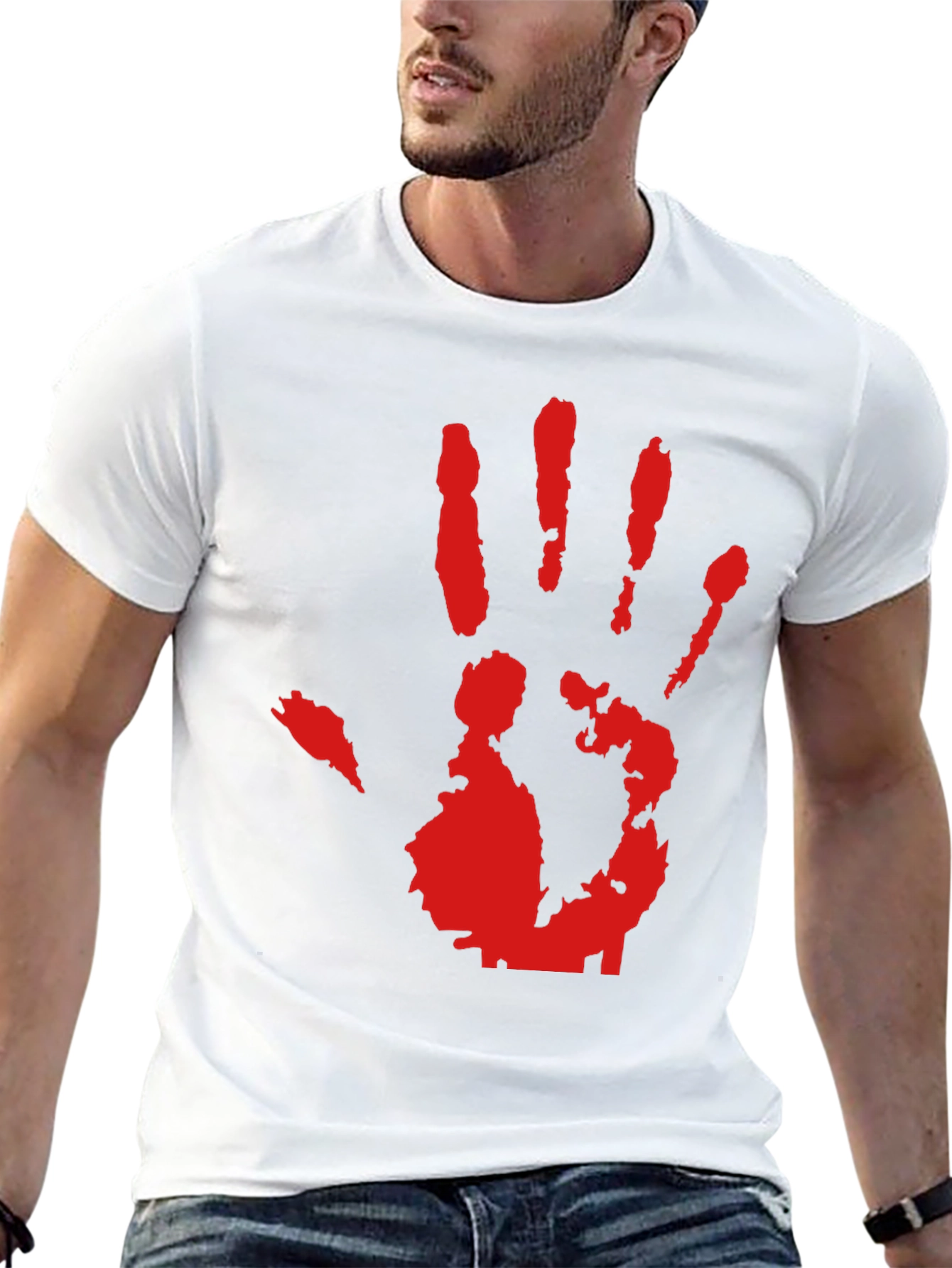 Red Hand Print Graphic Black T-Shirt