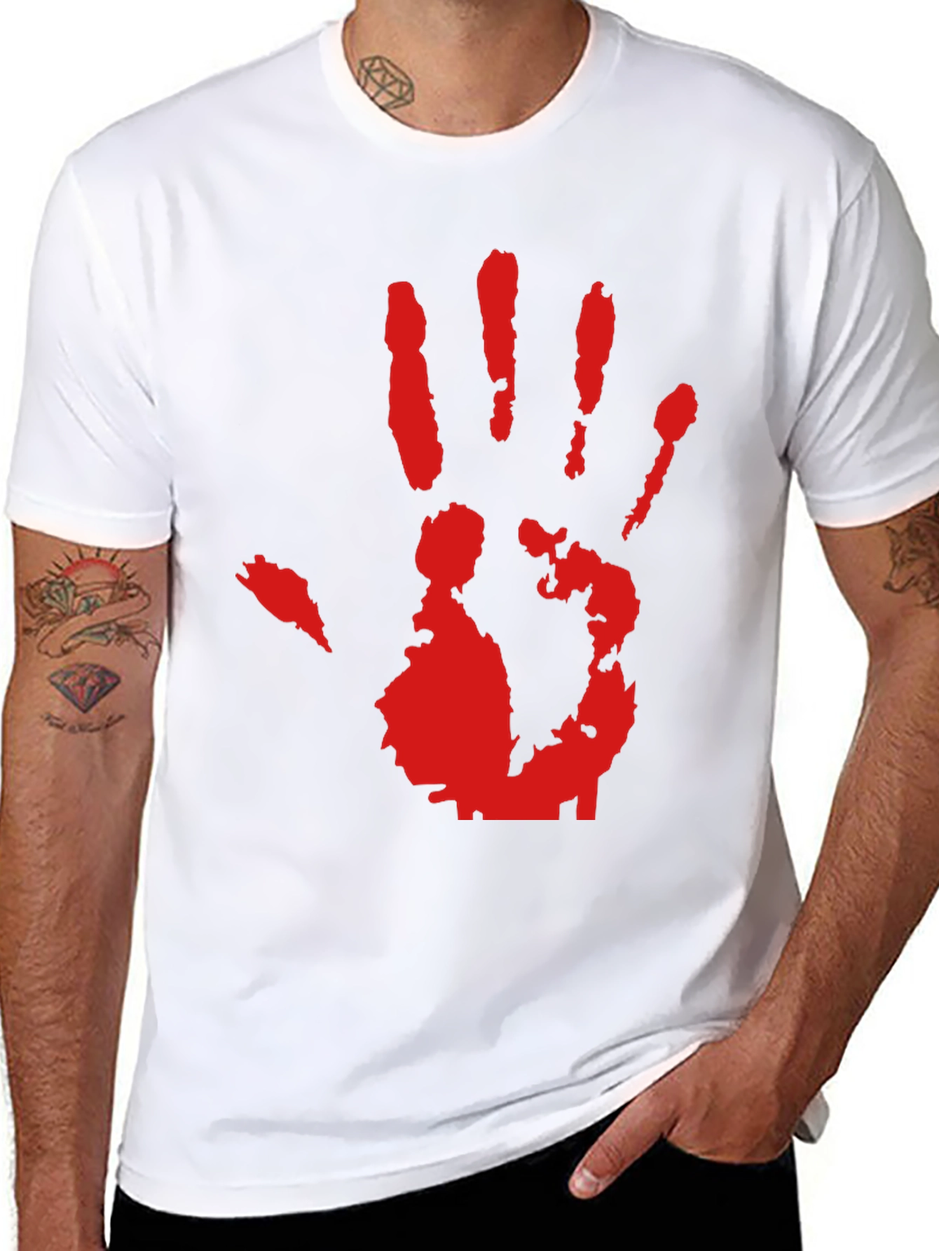 Red Hand Print Graphic Black T-Shirt