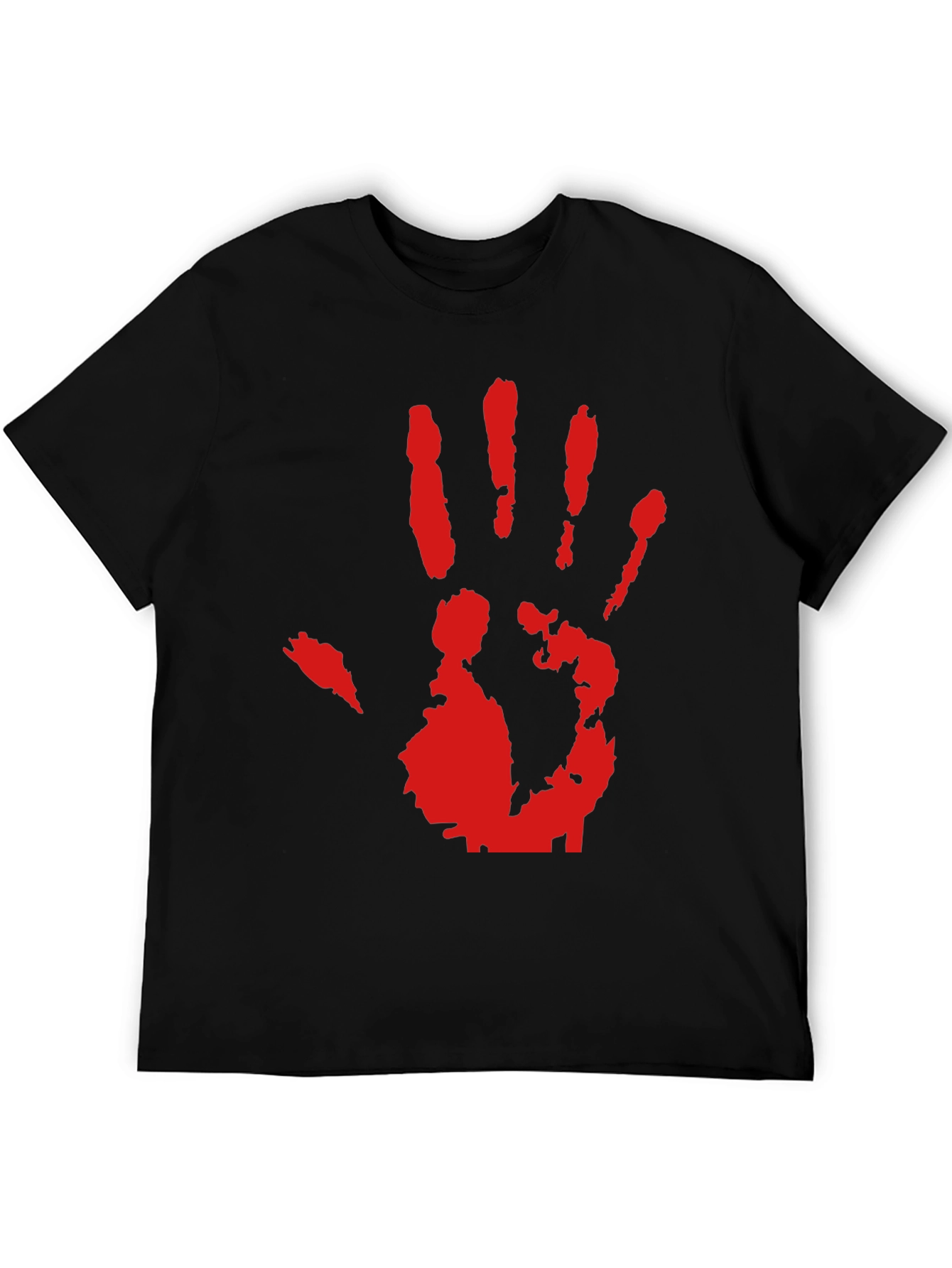 Red Hand Print Graphic Black T-Shirt