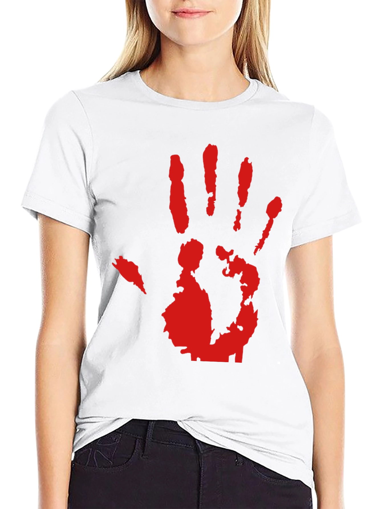 Red Hand Print Graphic Black T-Shirt