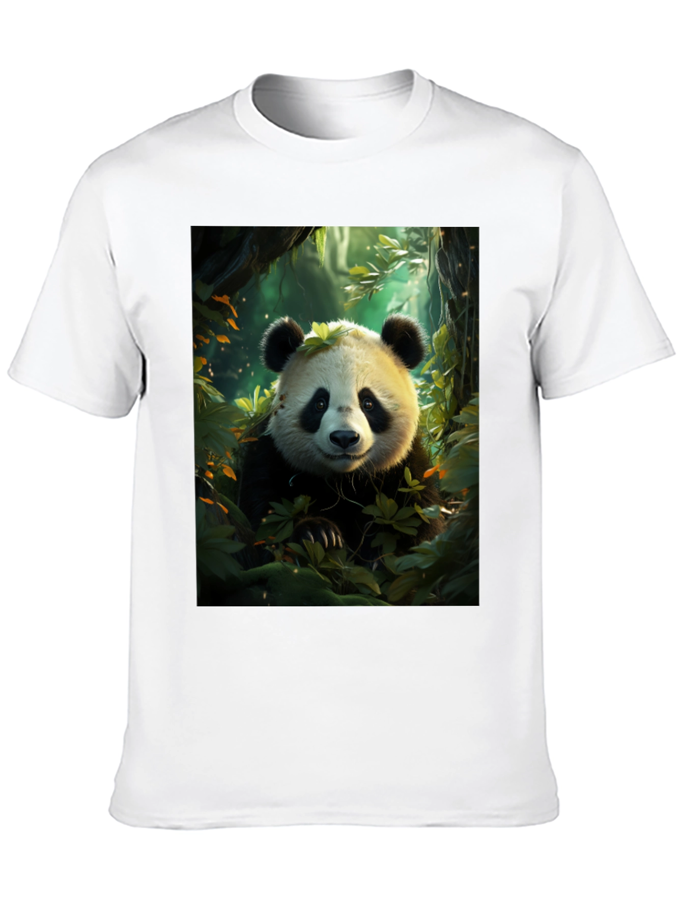 Panda in Forest Black T-Shirt