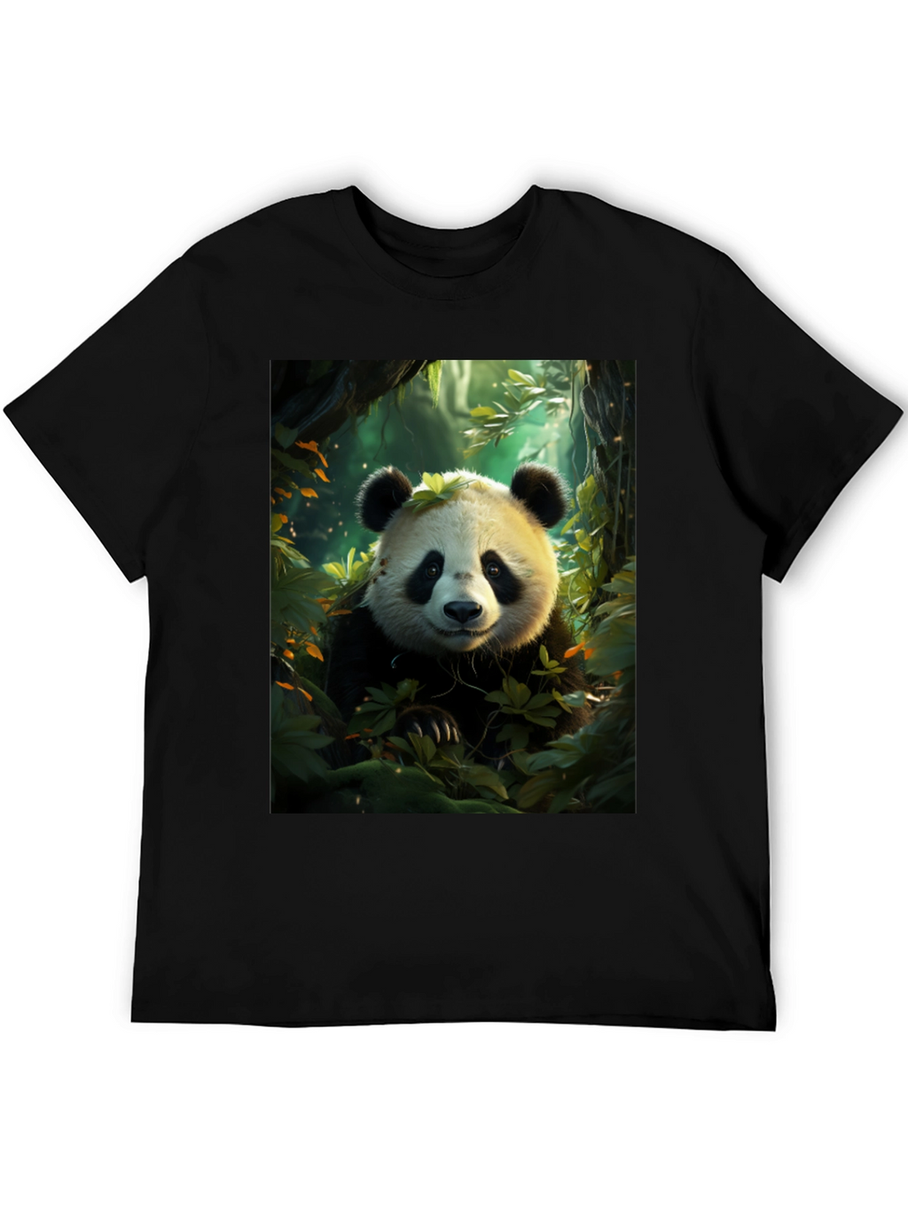 Panda in Forest Black T-Shirt