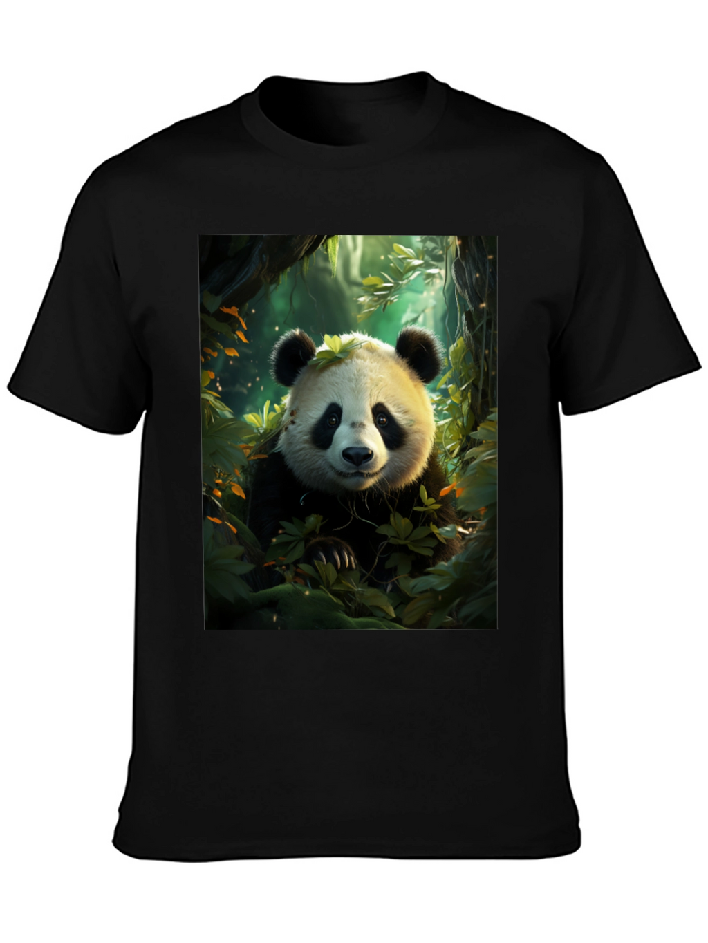 Panda in Forest Black T-Shirt
