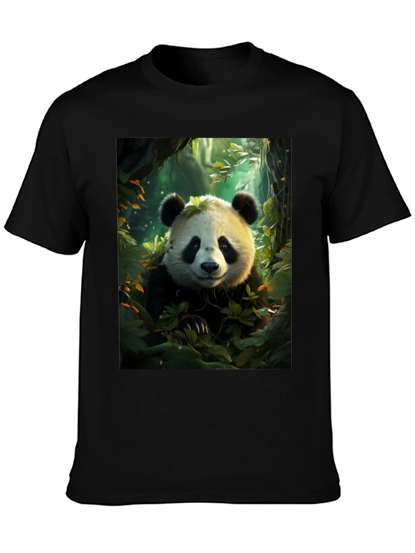 Panda in Forest Black T-Shirt