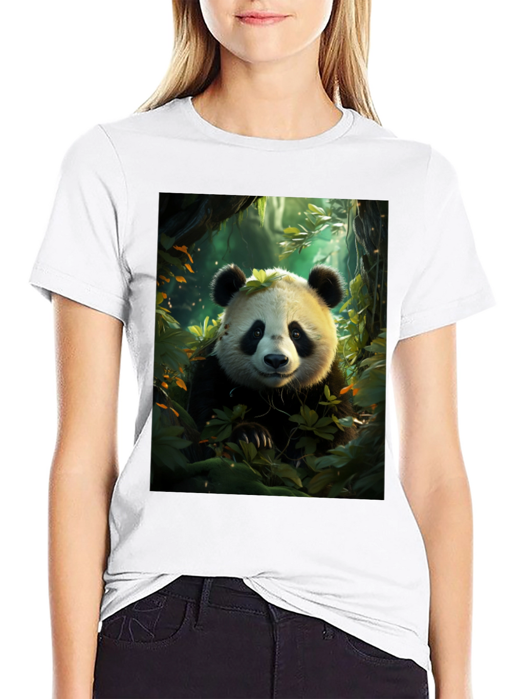Panda in Forest Black T-Shirt