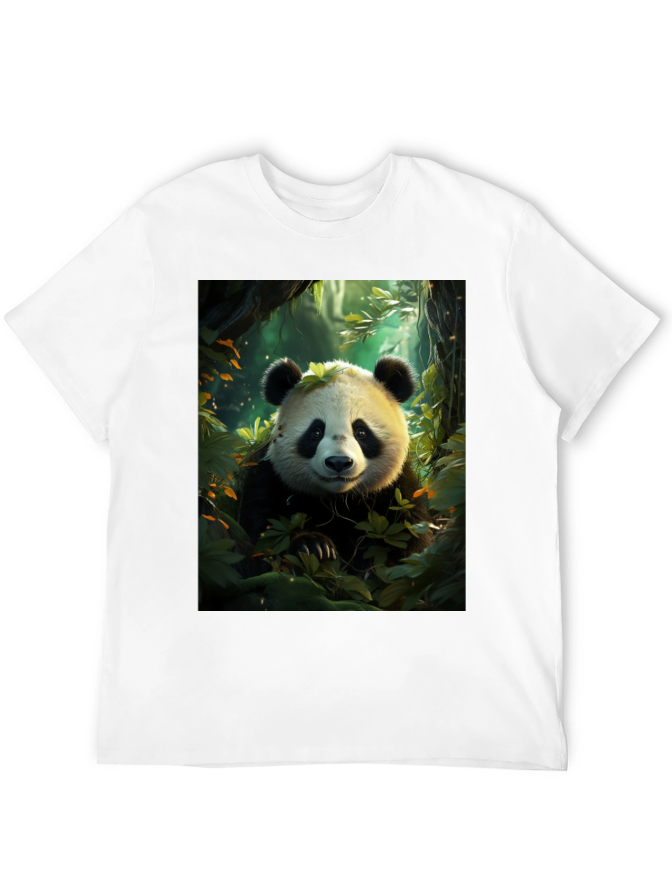 Panda in Forest Black T-Shirt
