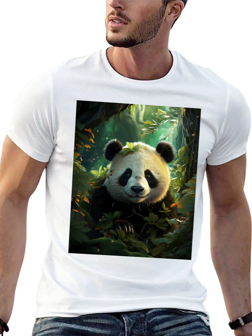 Panda in Forest Black T-Shirt