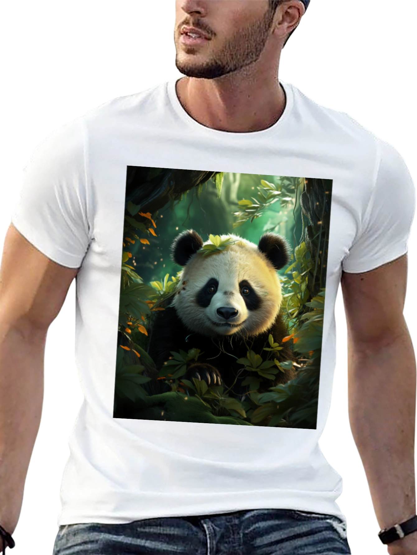 Panda in Forest Black T-Shirt