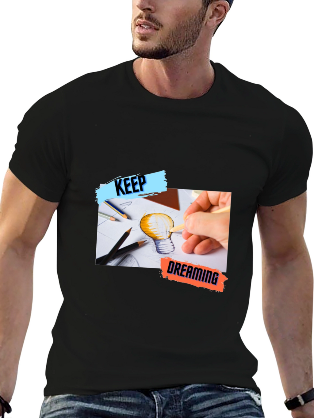 Keep Dreaming Black Graphic T-Shirt
