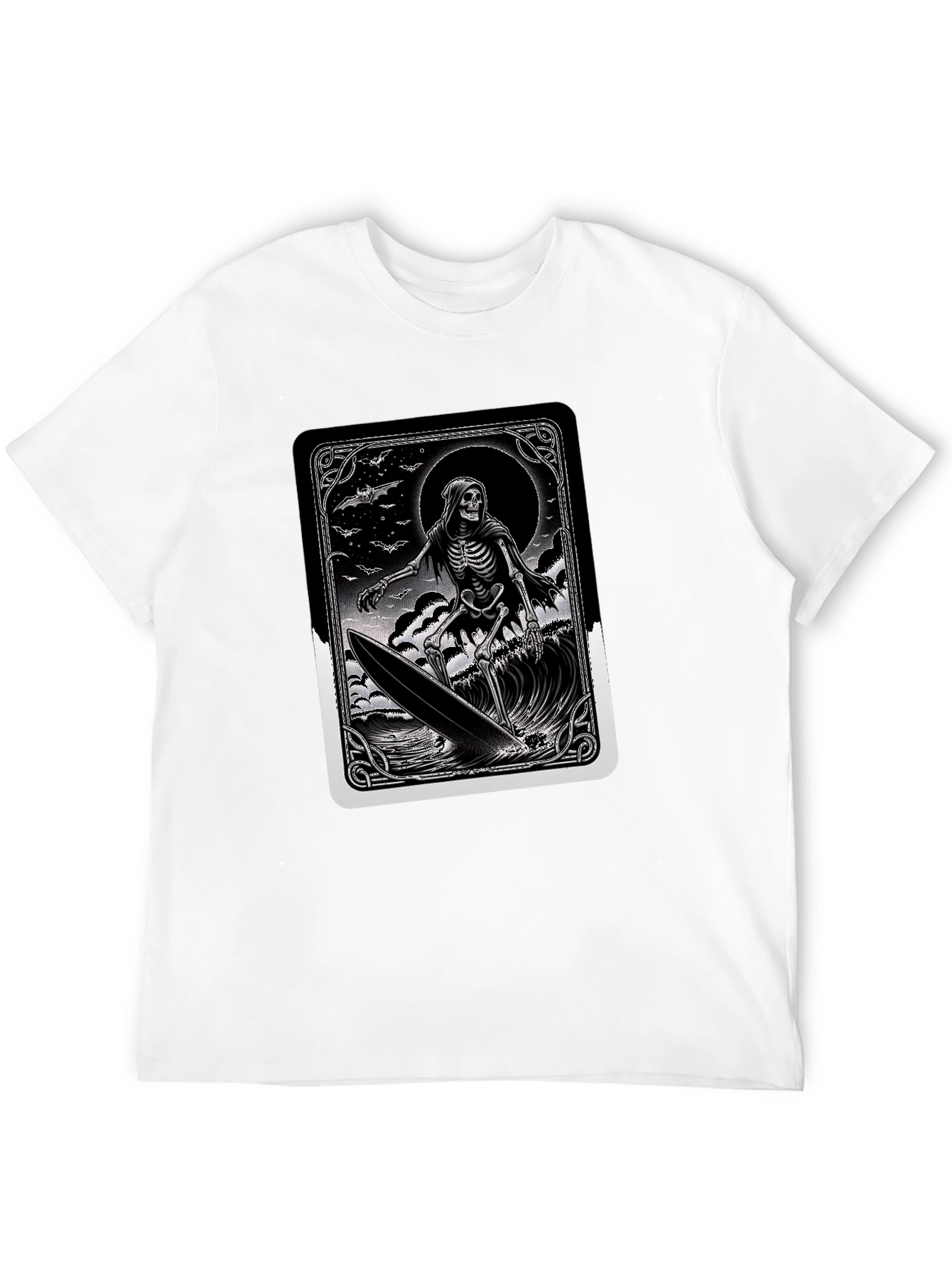 Grim Reaper Surfer Graphic Tee - Black Cotton