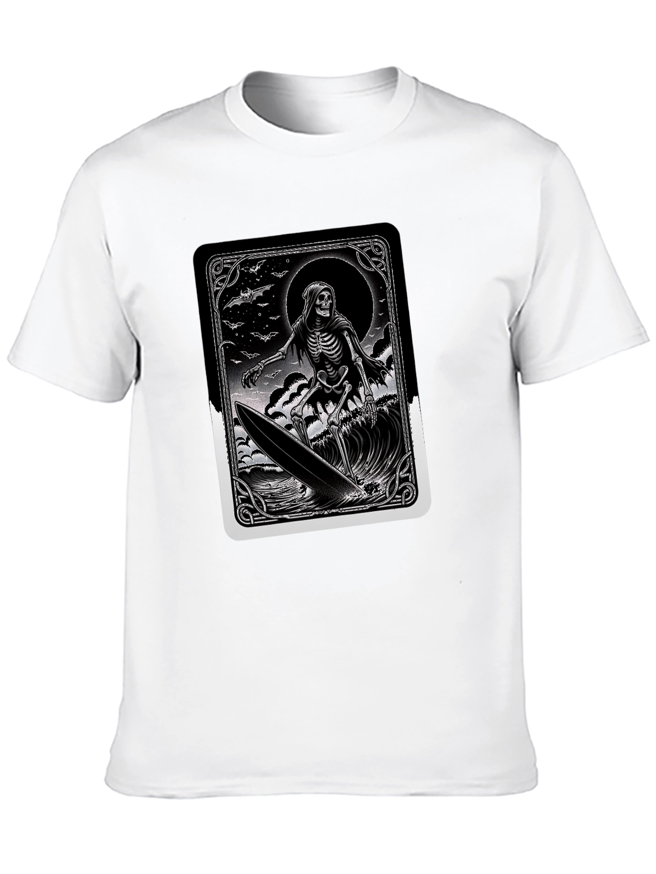 Grim Reaper Surfer Graphic Tee - Black Cotton