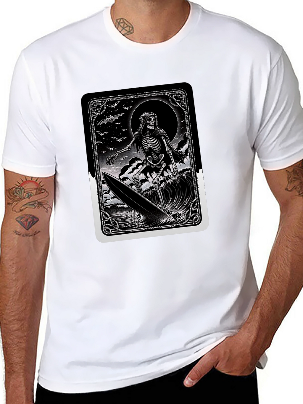 Grim Reaper Surfer Graphic Tee - Black Cotton