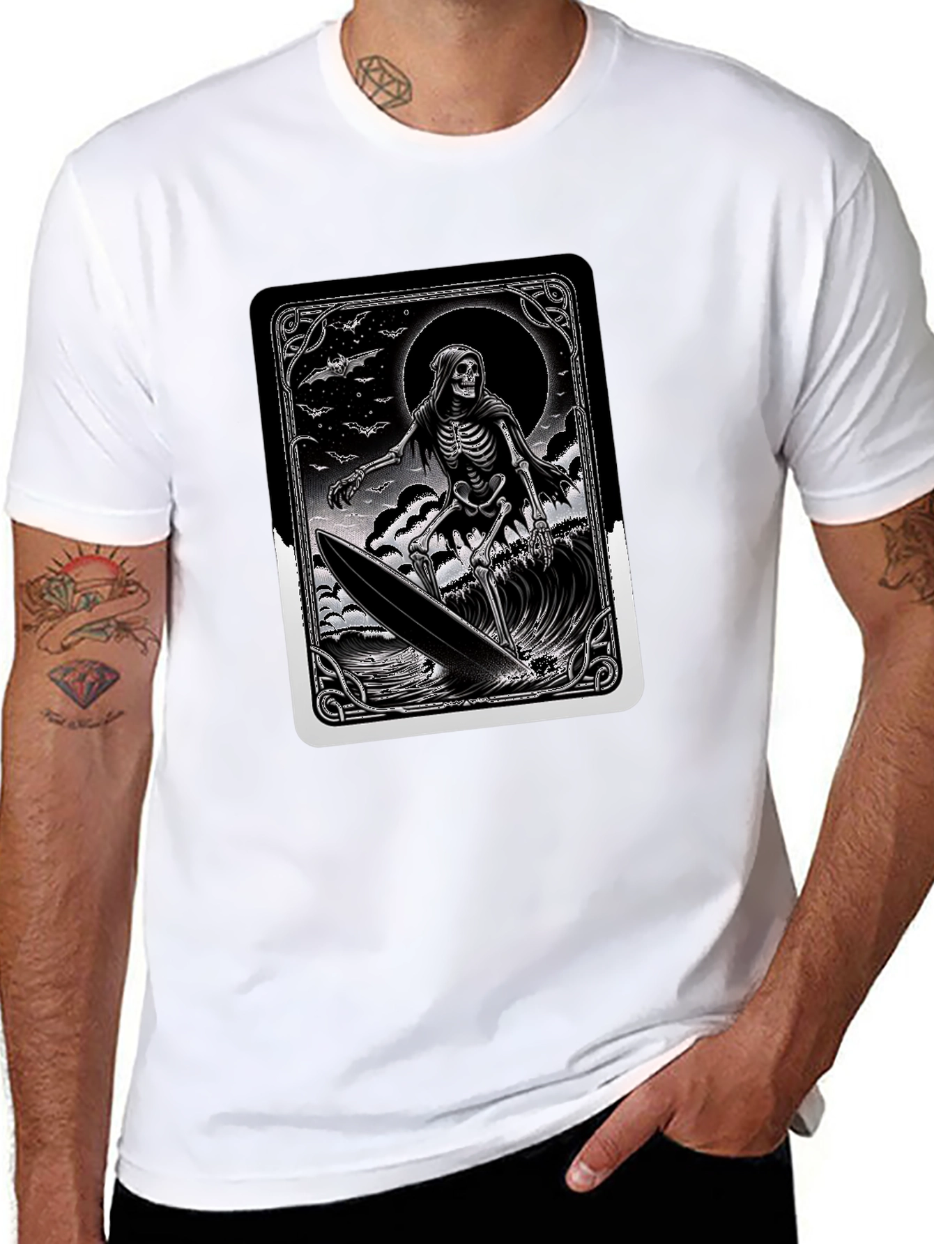 Grim Reaper Surfer Graphic Tee - Black Cotton