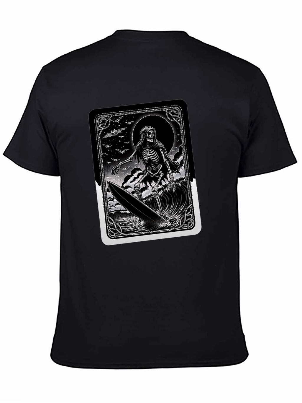 Grim Reaper Surfer Graphic Tee - Black Cotton