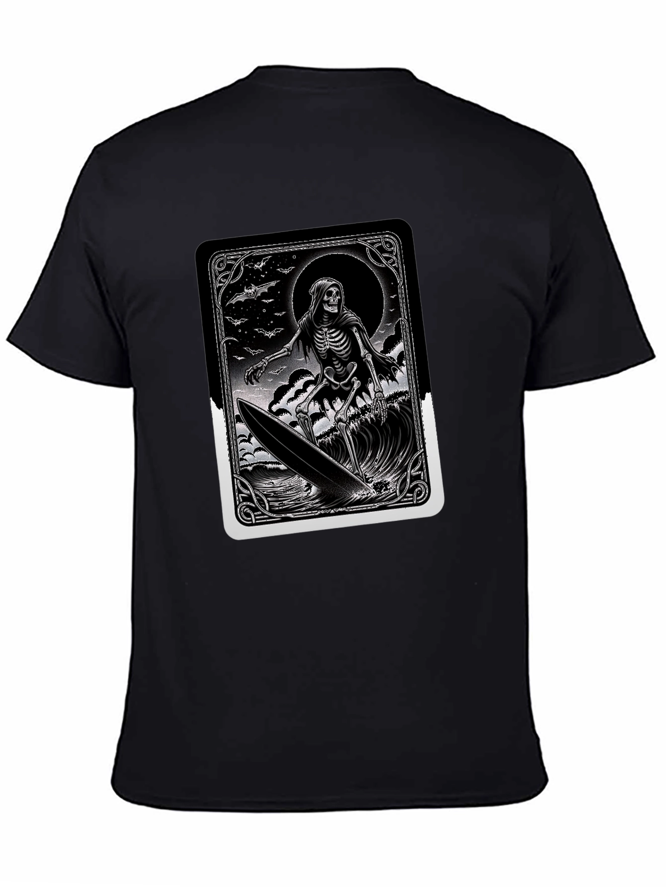 Grim Reaper Surfer Graphic Tee - Black Cotton