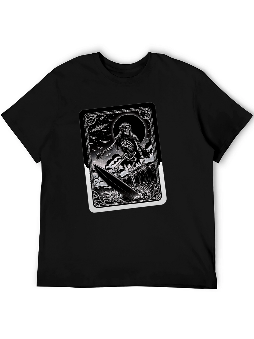 Grim Reaper Surfer Graphic Tee - Black Cotton