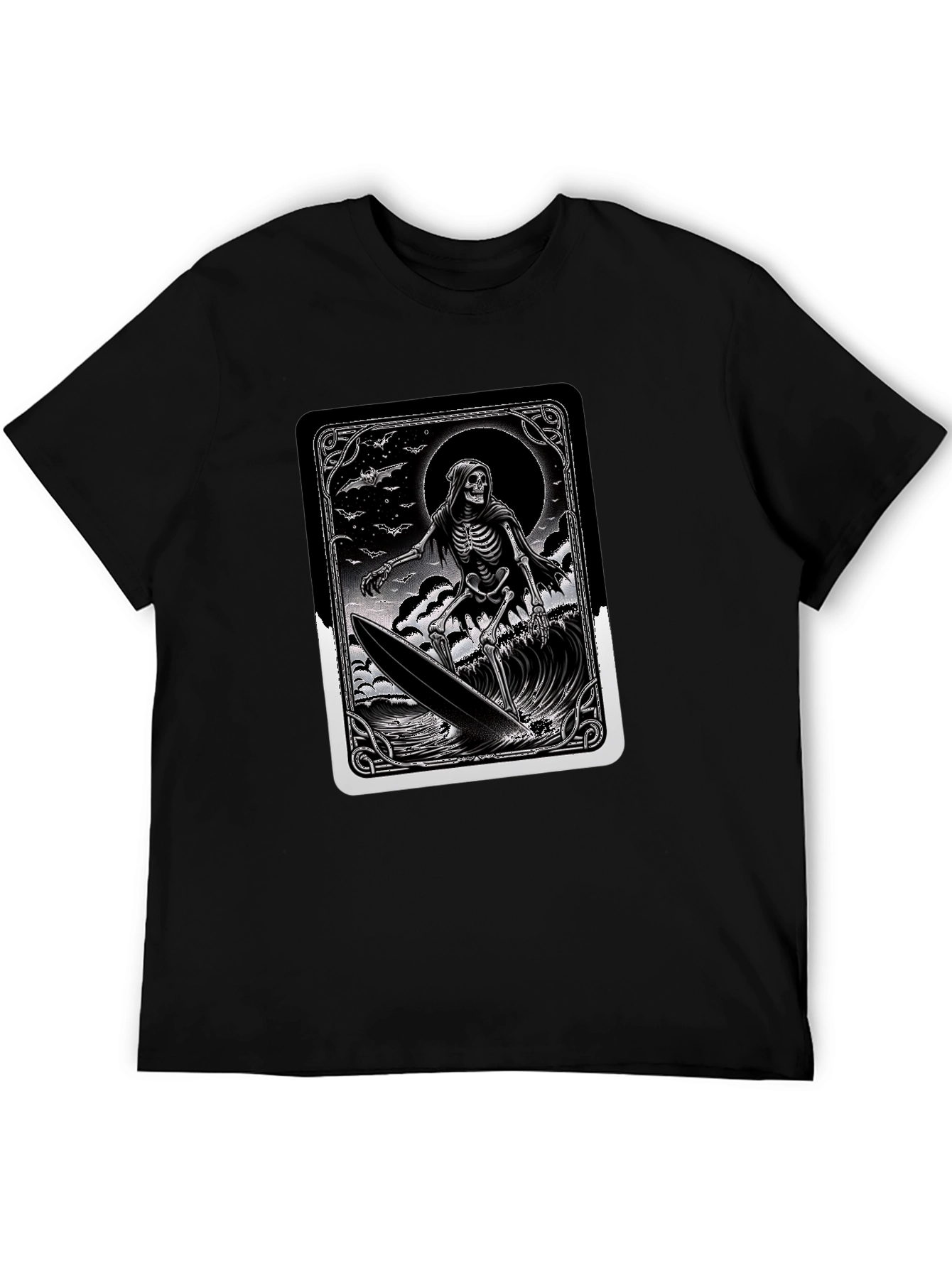 Grim Reaper Surfer Graphic Tee - Black Cotton