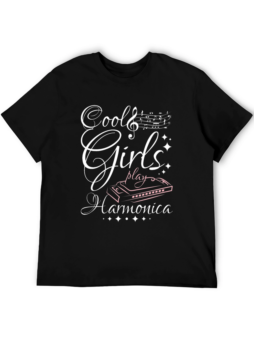 Cool Girls Play Harmonica Black T-Shirt