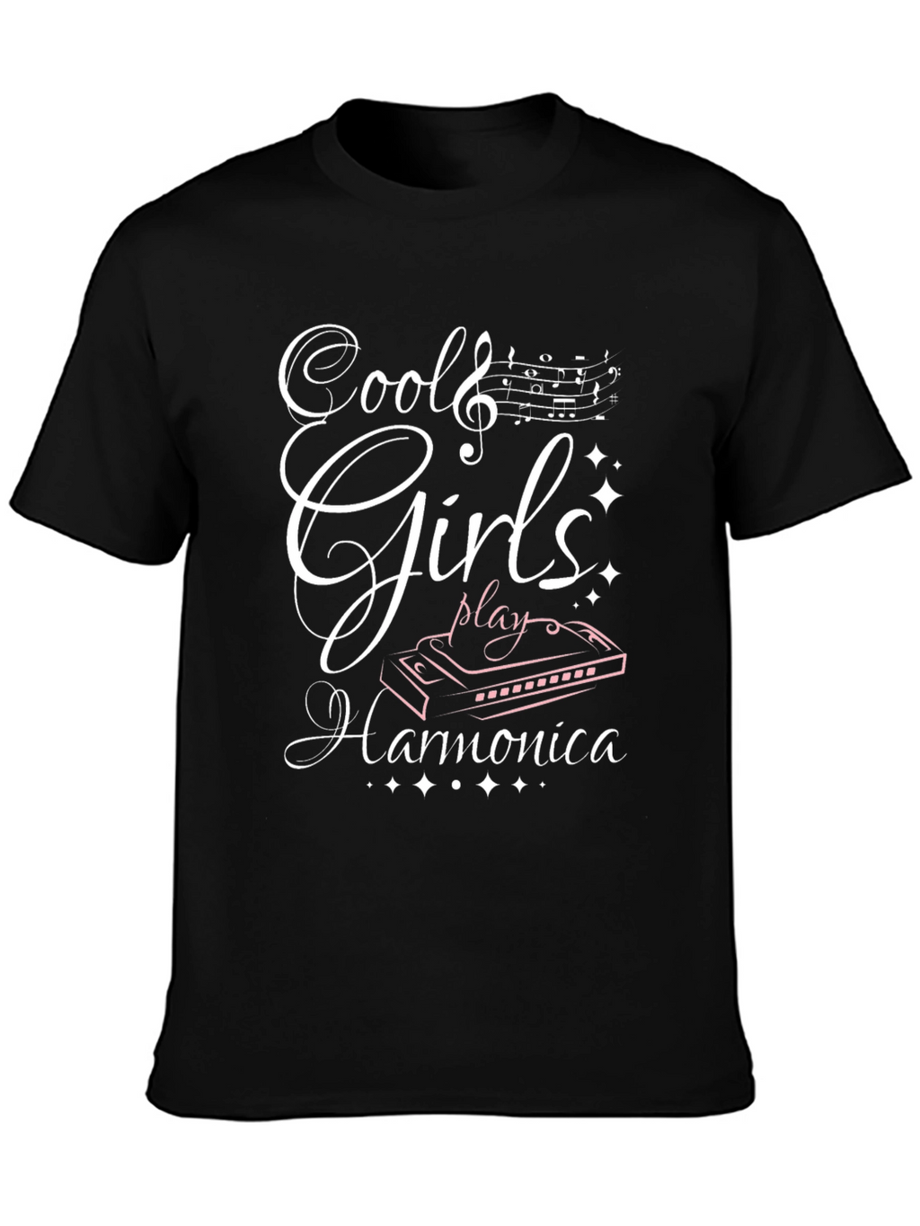 Cool Girls Play Harmonica Black T-Shirt