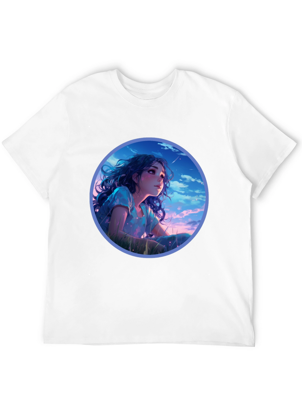 Anime Girl Stargazing Black T-Shirt