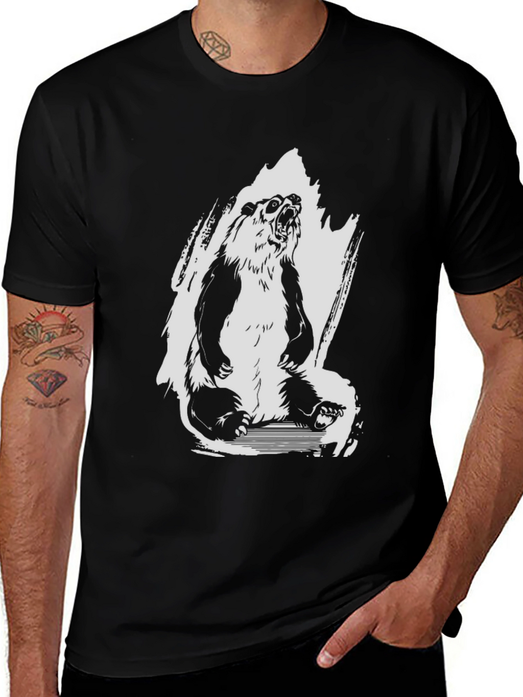 Mens Black Panda Graphic Tee