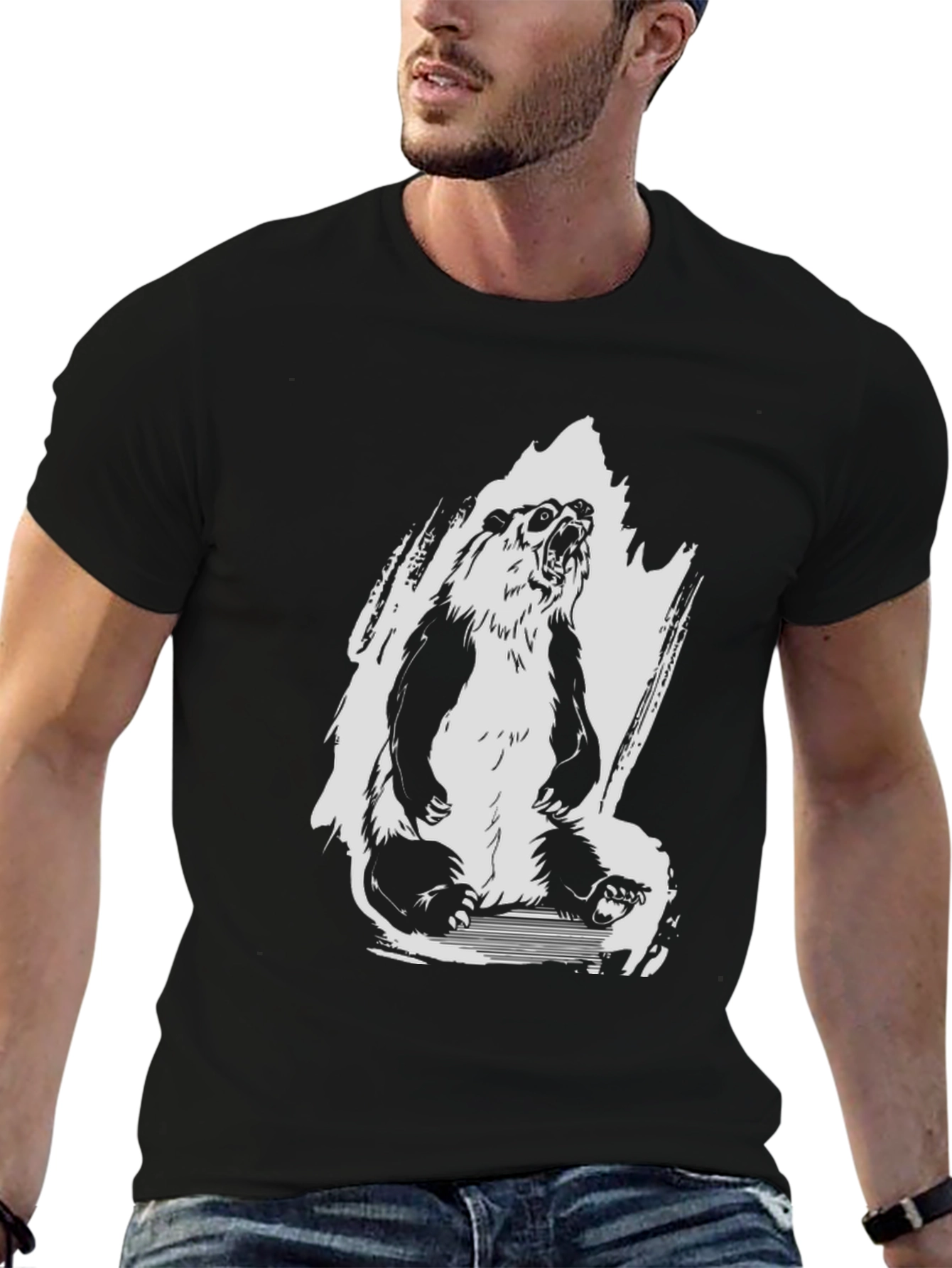 Mens Black Panda Graphic Tee