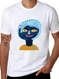 Abstract Cat & Face Graphic Tee - Black