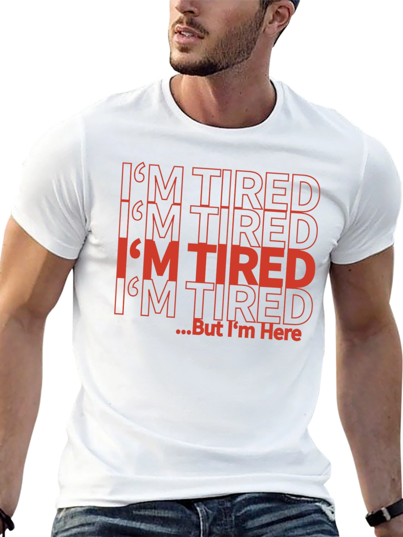 Funny Im Tired But Im Here Black T-Shirt