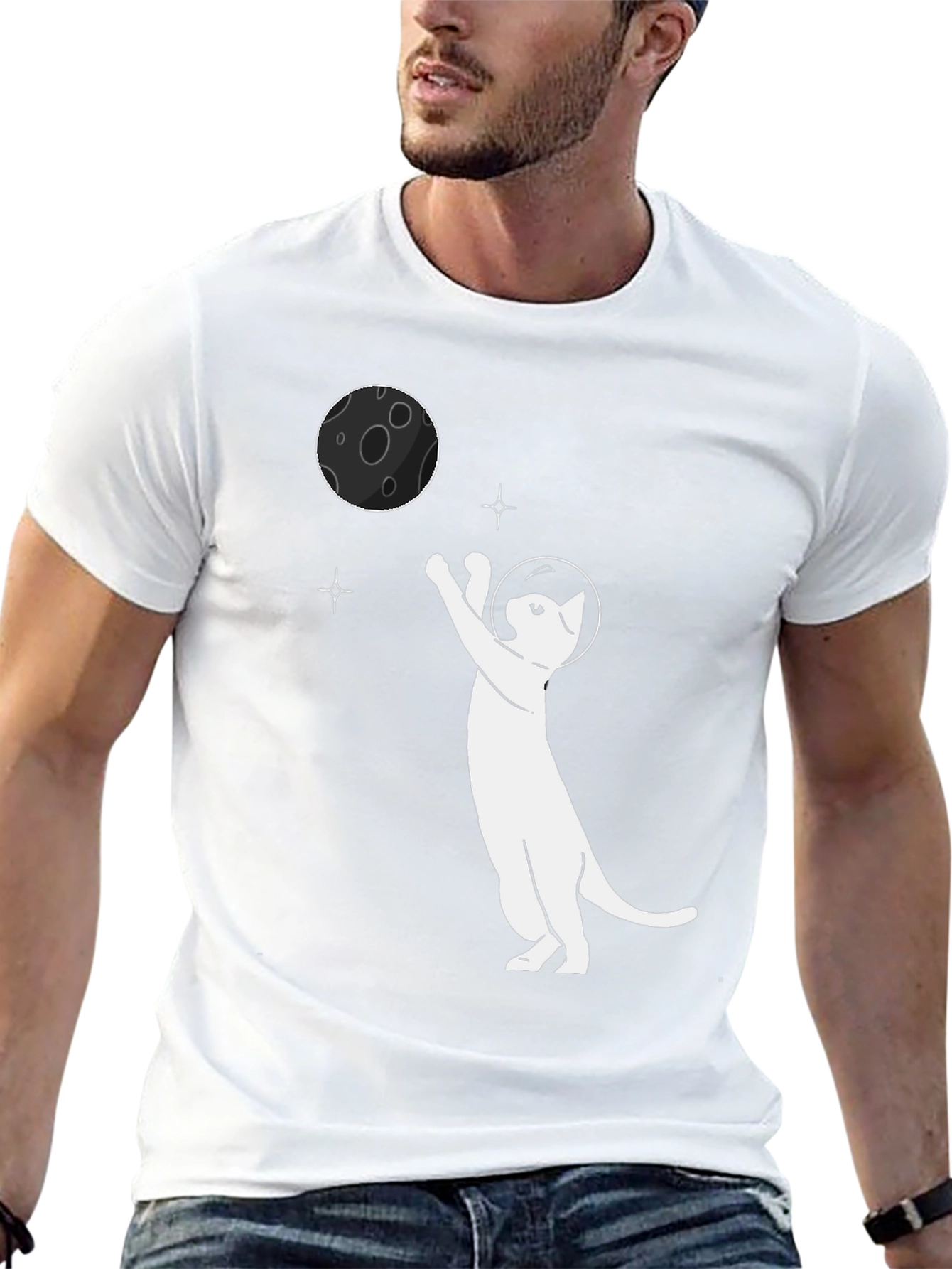 Astronaut Cat Reaching for the Moon Graphic Tee