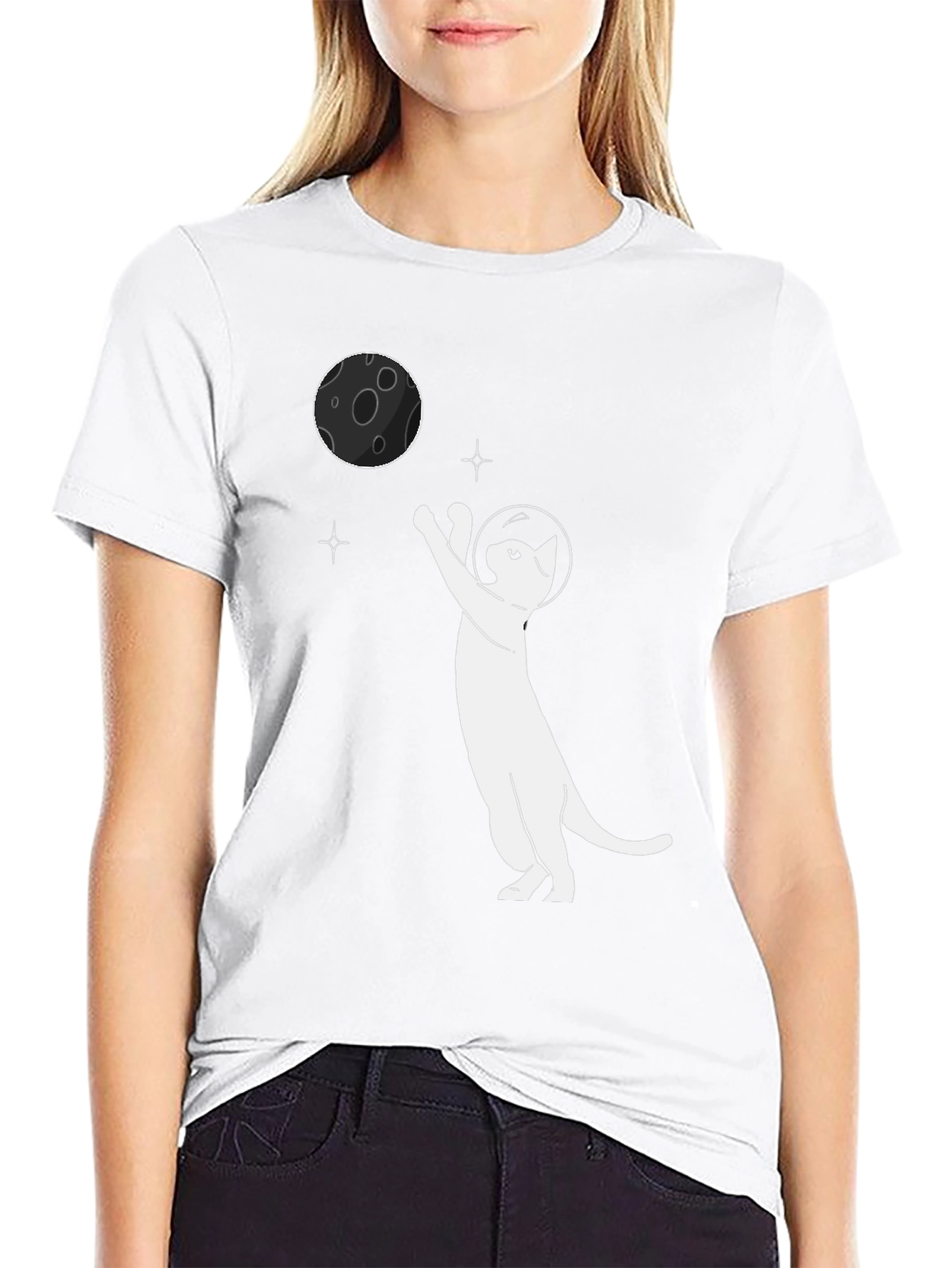 Astronaut Cat Reaching for the Moon Graphic Tee
