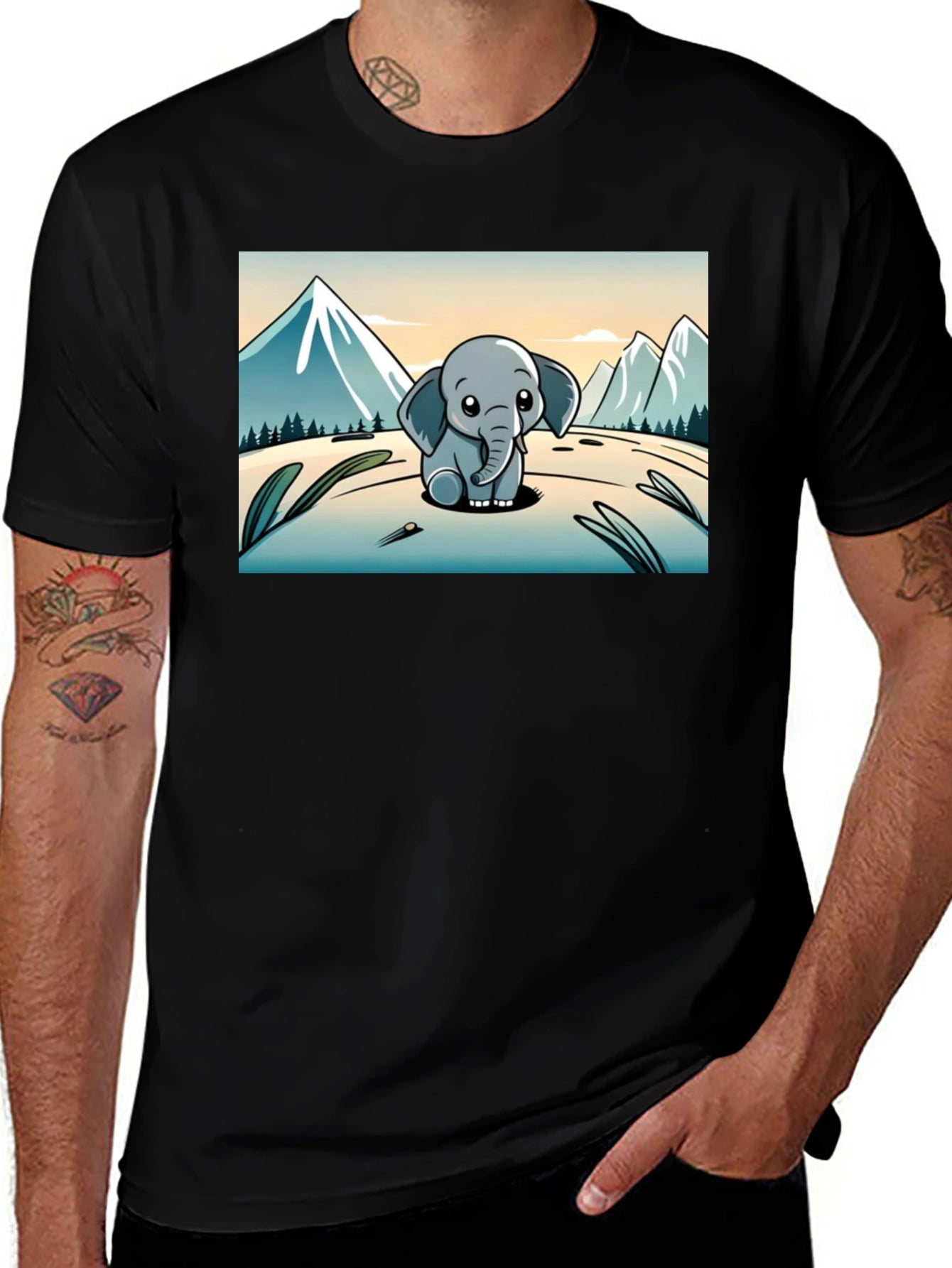 Cute Elephant Cartoon Graphic Tee