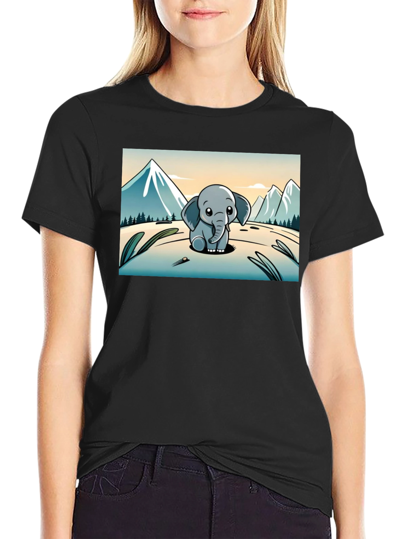 Cute Elephant Cartoon Graphic Tee