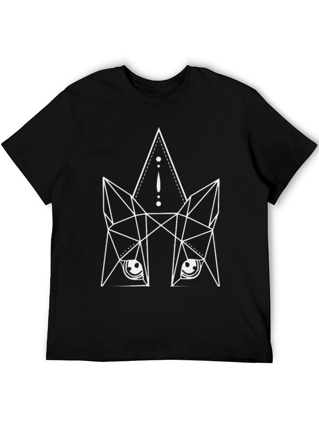 Geometric Wolf Graphic Print Black T-Shirt