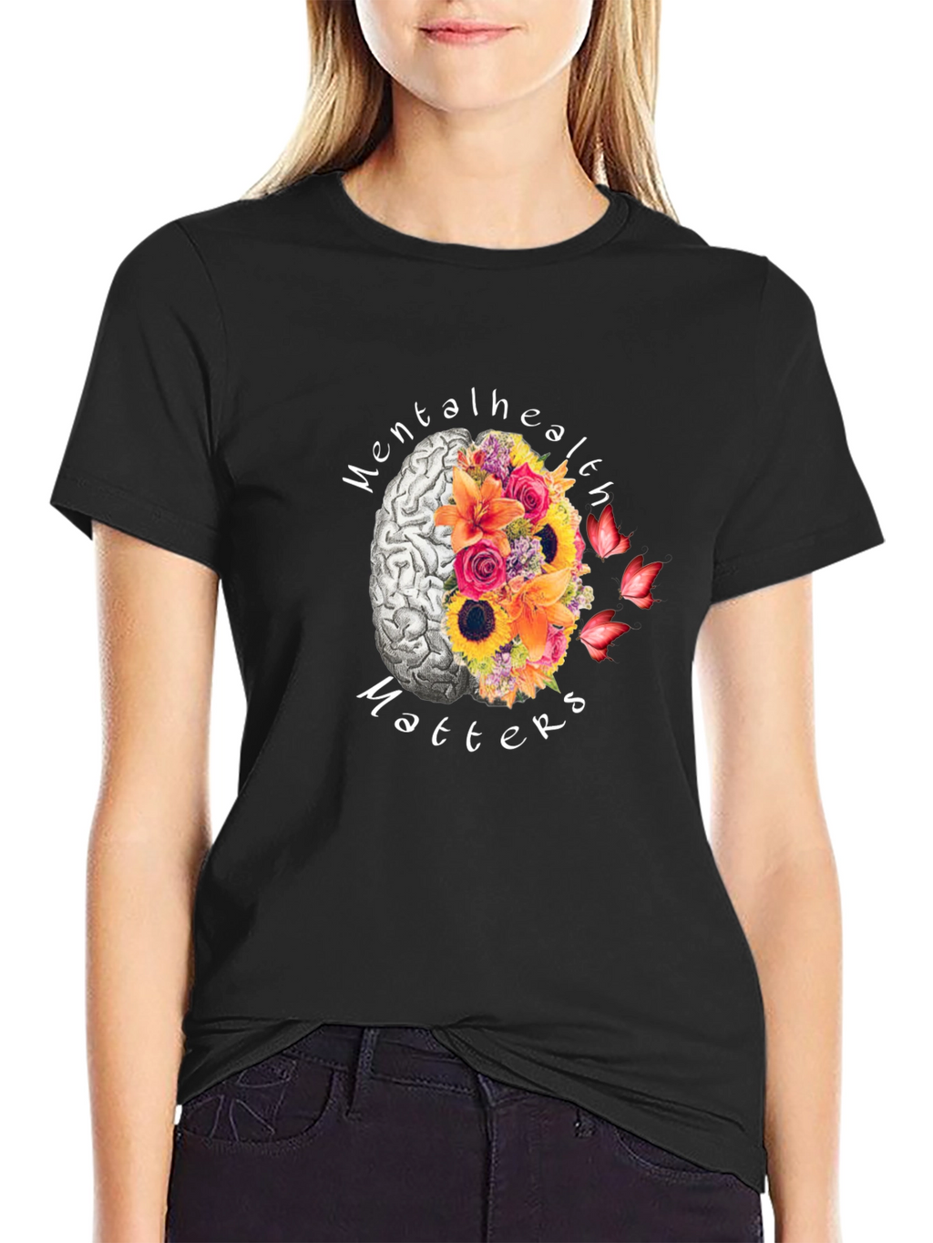 Mental Health Matters Brain & Flower Graphic T-Shirt