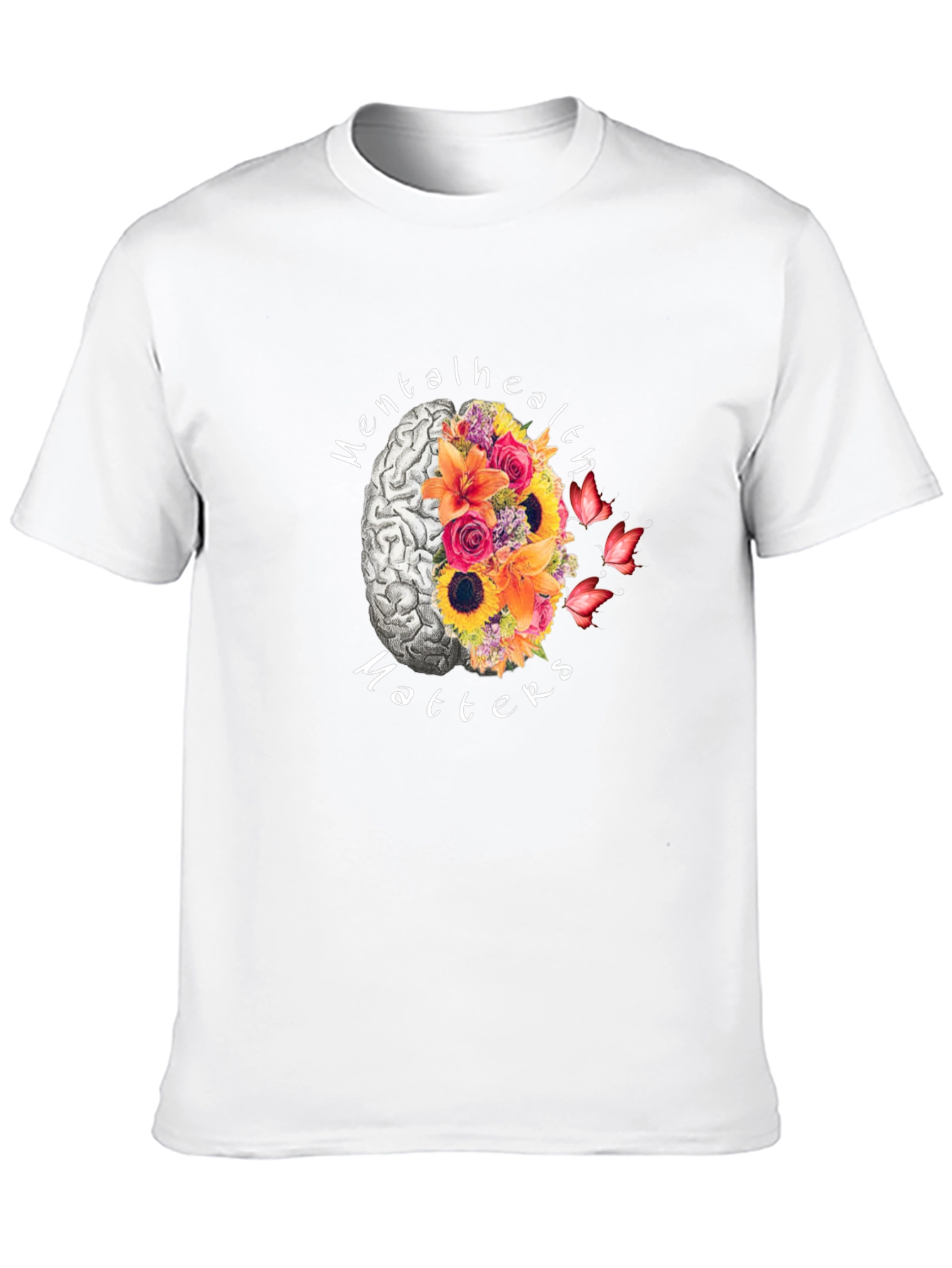 Mental Health Matters Brain & Flower Graphic T-Shirt