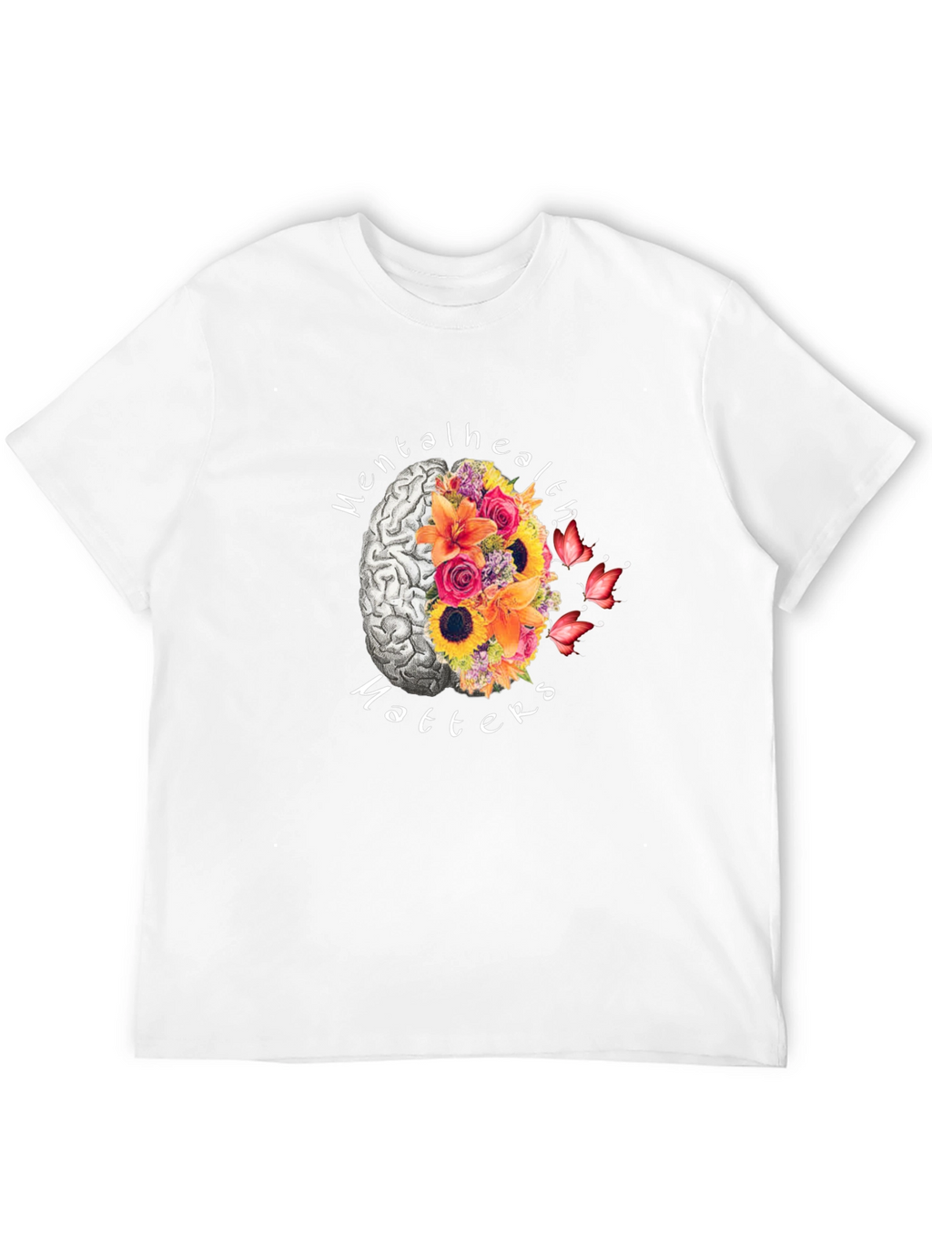 Mental Health Matters Brain & Flower Graphic T-Shirt