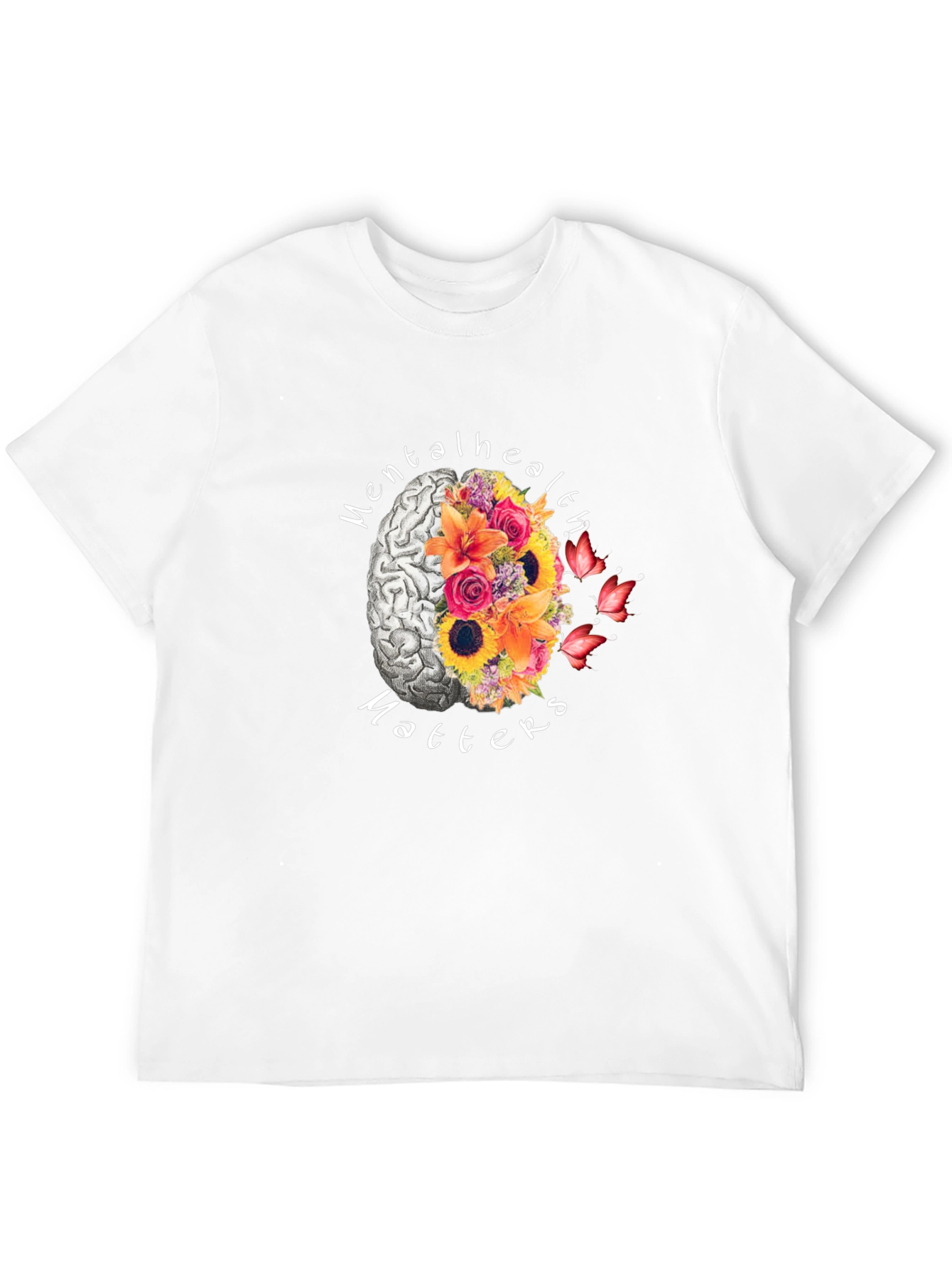 Mental Health Matters Brain & Flower Graphic T-Shirt