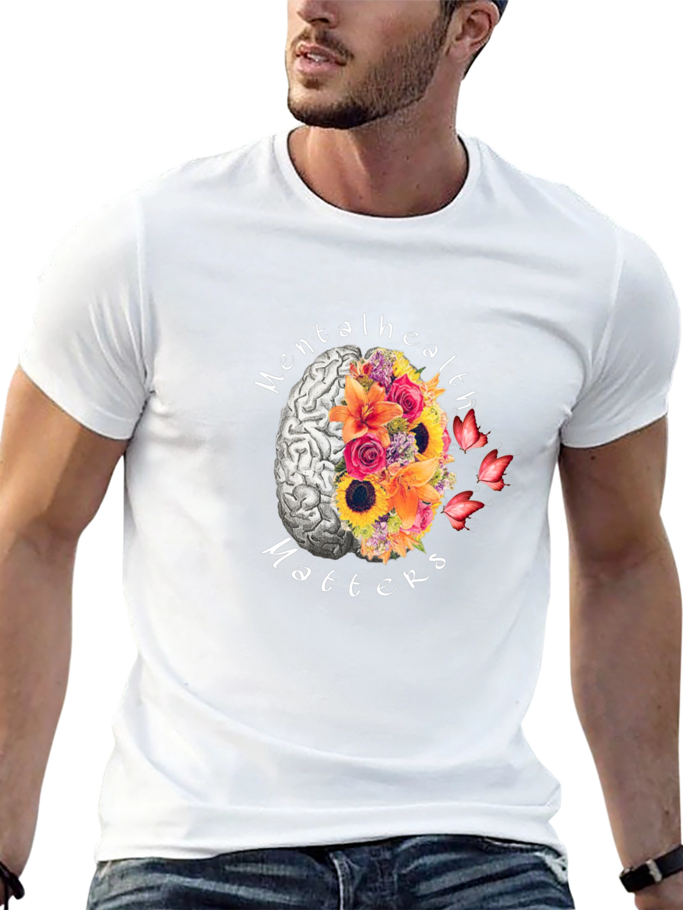 Mental Health Matters Brain & Flower Graphic T-Shirt