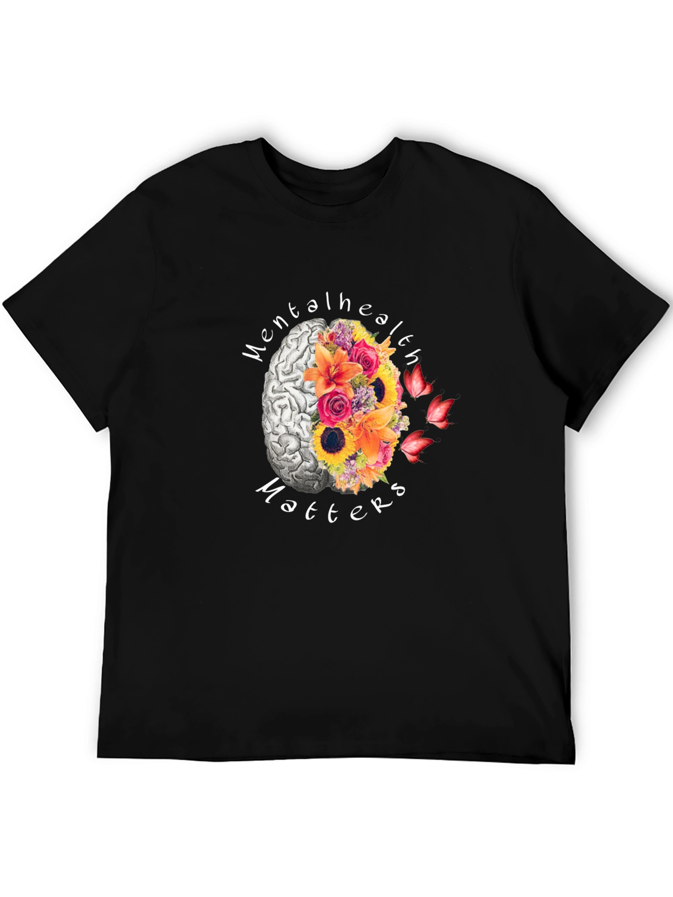 Mental Health Matters Brain & Flower Graphic T-Shirt