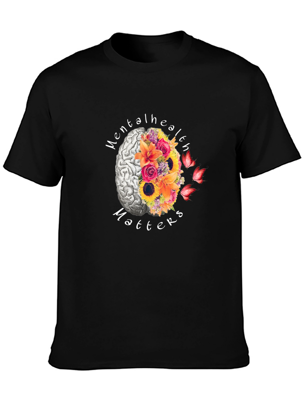 Mental Health Matters Brain & Flower Graphic T-Shirt